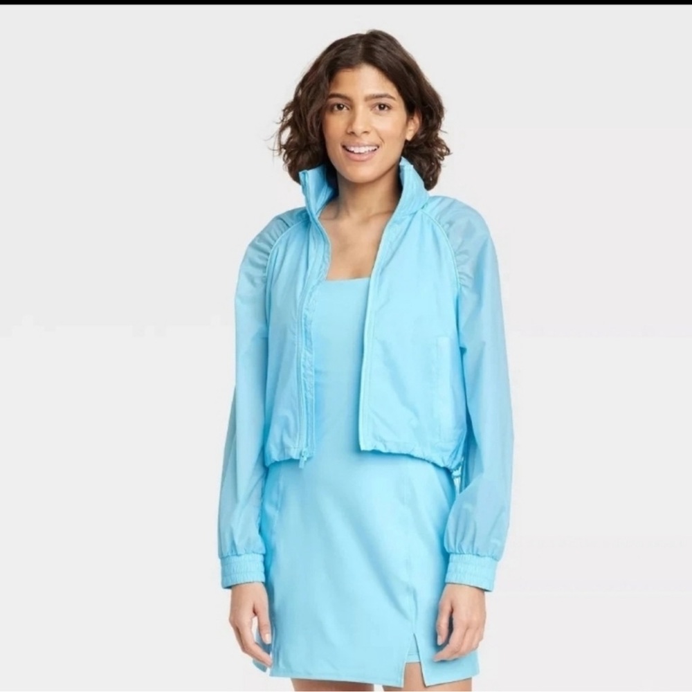 12. All In Motion Women's Cropped Hooded Wind-Resistant Windbreaker Jacket